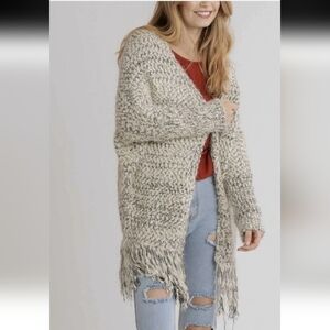 EUC UMGEE OPEN FRONT MULTICOLOR SPECKLED FRINGE CARDIGAN SZL
